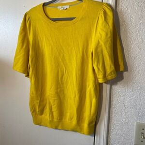 Boden Yellow Short Sleeve Cotton Blend Puff Sleeve Knit Top